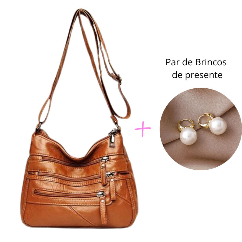 Bolsa Ombro Feminina Vanny + Par de Brincos Aurora e Frete Grátis